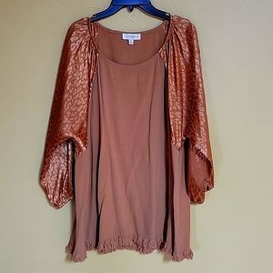 Copper oversized shirt with satin leopard sleeve detail